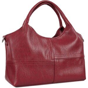 Sleek Dark Red Vegan Leather Handbag with Top Handle - Perfect for Work & Play
